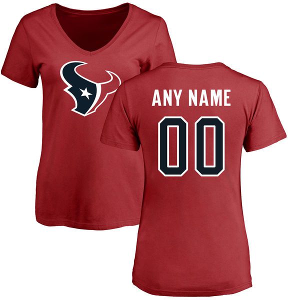 WoMen Houston Texans NFL Pro Line Red Personalized Name  Number Logo Slim Fit T-Shirt->nfl t-shirts->Sports Accessory